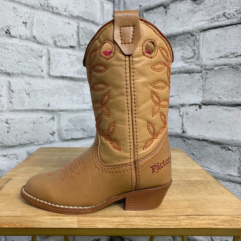 Factory Cowboy Western Boots Kids Youth 6 Tan Faux Leather Unisex